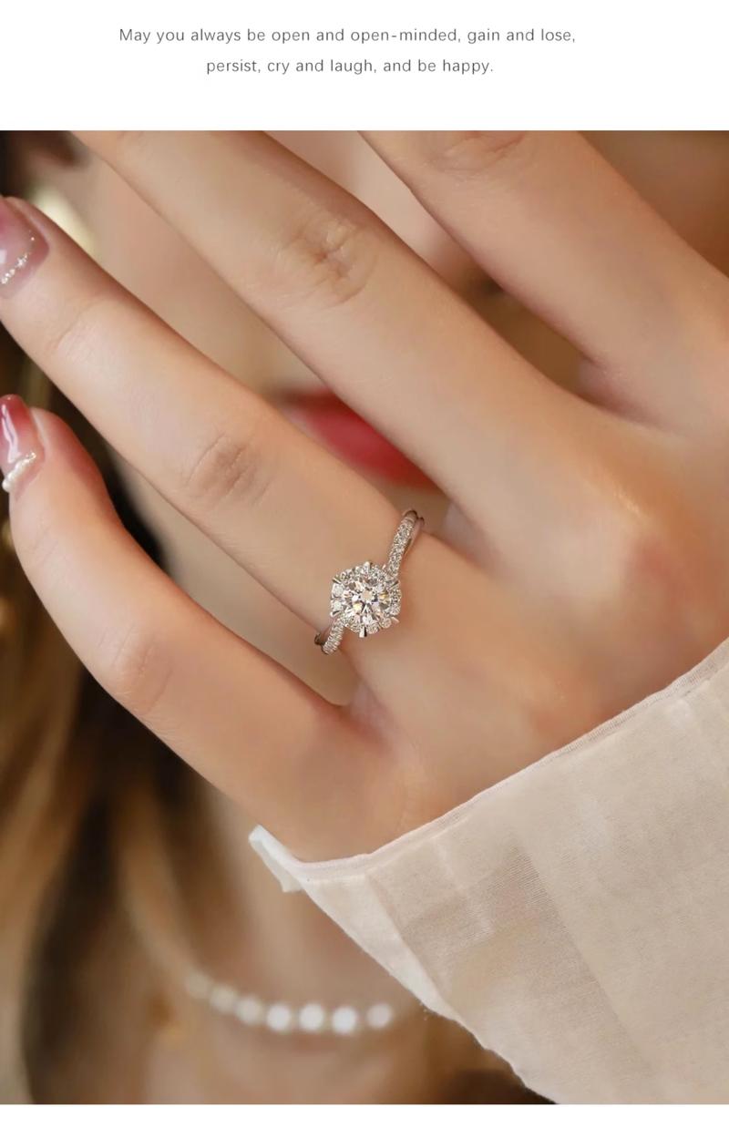 Product Introduction of 【OGDA】Moissanite Ring Womens Sterling Silver plantimun Niche Design Six Prongs 50 cents Diamond Simulation Engagement Wedding Ring 5
