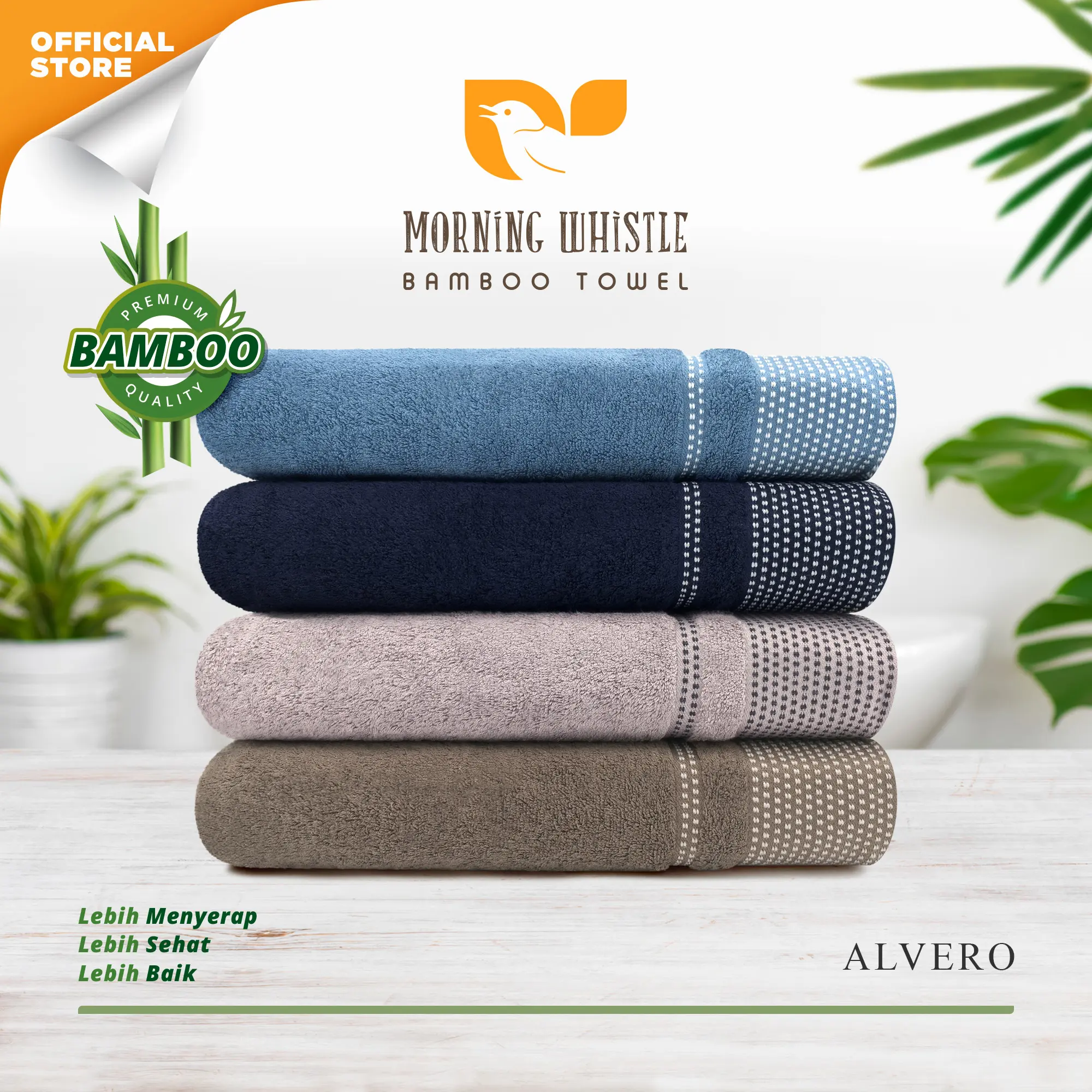Handuk Morning Whistle Bamboo Towel Alvero - Handuk Mandi Dewasa 70x135cm / Katun Bambu / Handuk Dewasa Serap Air / Handuk Tebal Premium