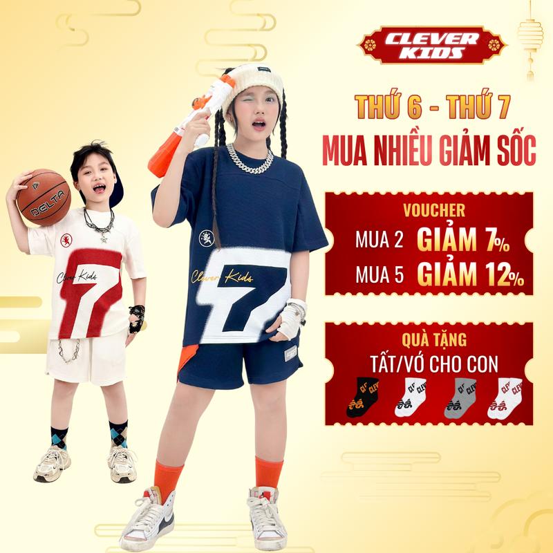 Set Bộ Thu Đông Cho Bé Từ 15kg-60kg Bộ Quần Áo Clever kids Urban 7 Tay Ngắn Chất Vải 3D Hàn Phong Cách Năng Động