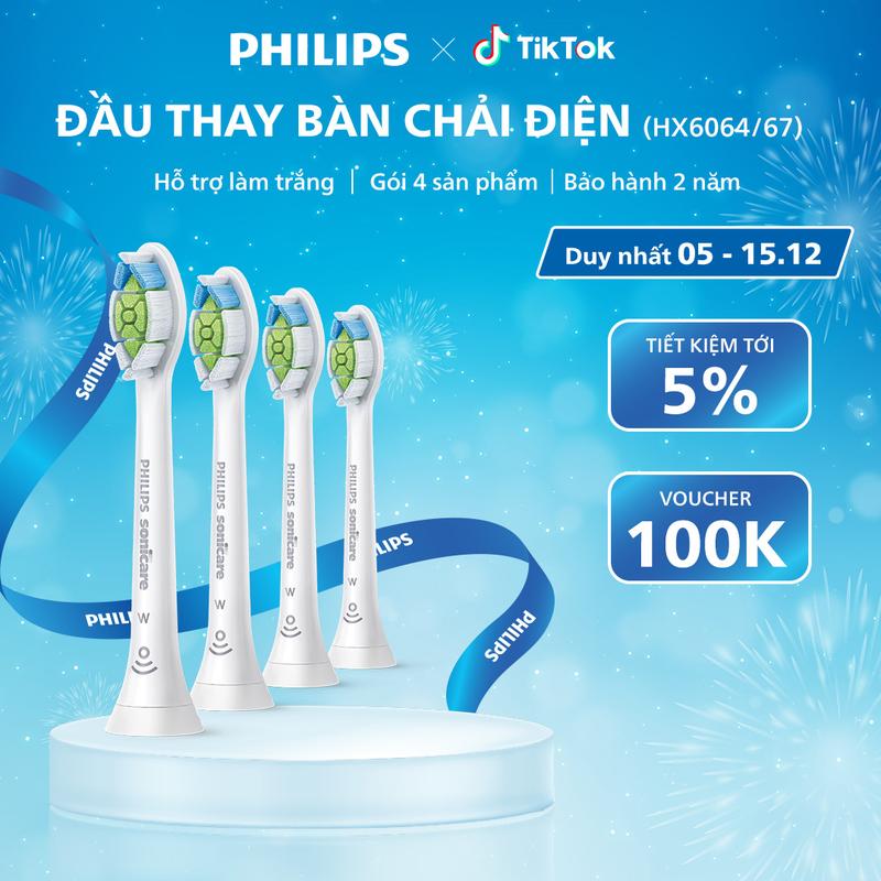 Bộ 4 Đầu Bàn Chải Điện PHILIPS Sonicare W2 HX6064 67 Hỗ Trợ Làm Trắng Răng Làm Sạch Mảng Bám