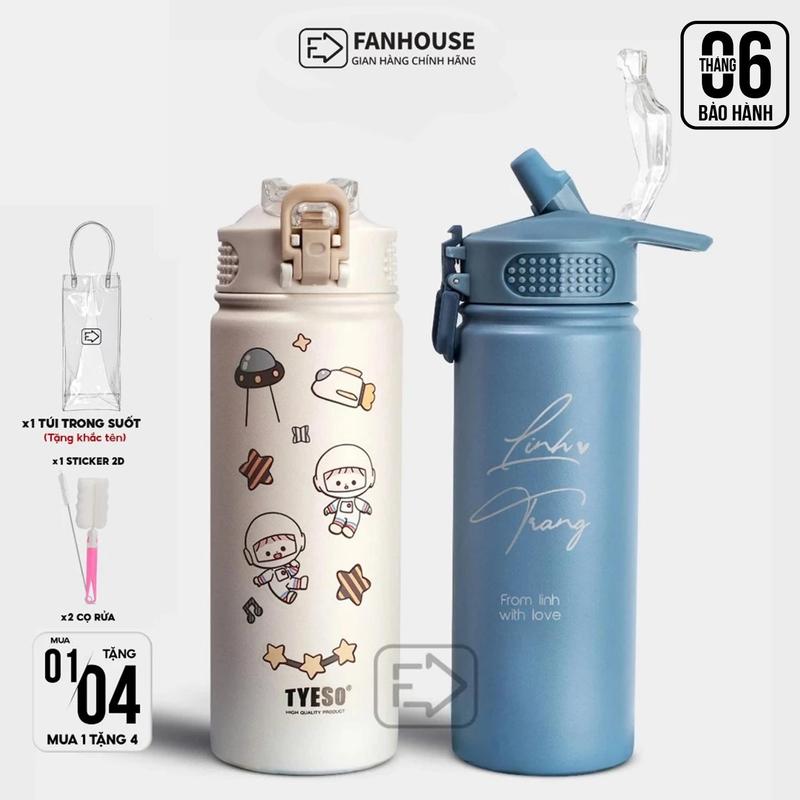 Bình giữ nhiệt Tyeso chính hãng dung tích 530ml chất liệu inox 304 Fan House khắc tên theo yêu cầu
