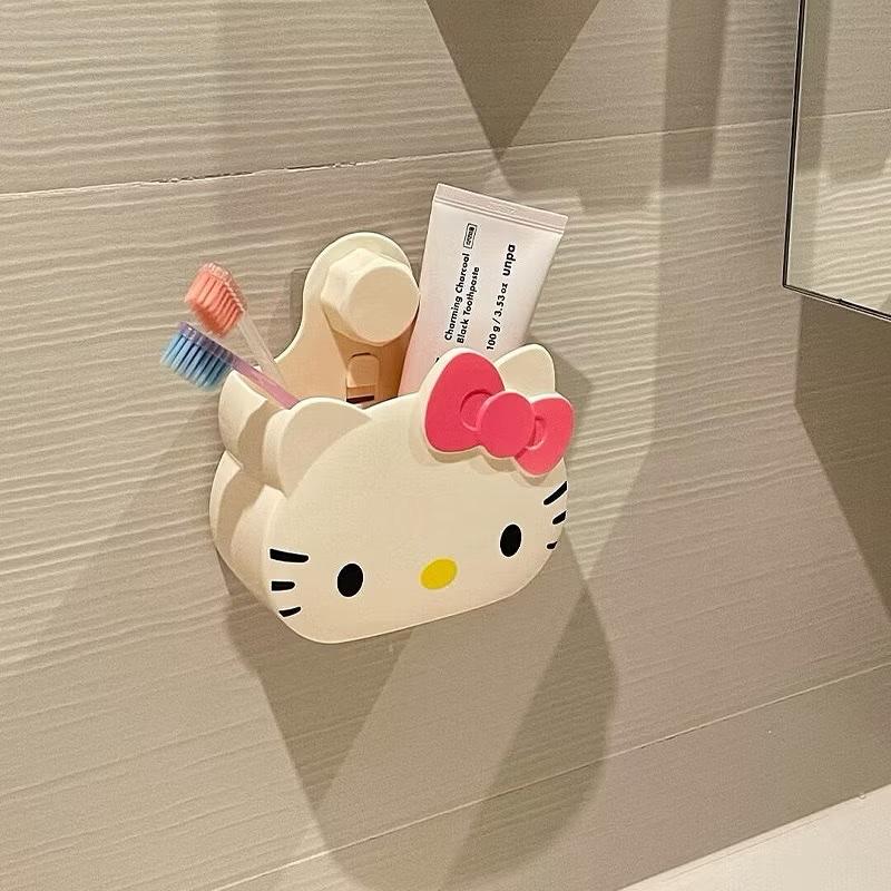Hộp Đựng Đồ Treo Tường Không Cần Đục Lỗ Hình Mèo Kitty Dễ Thương Phù Hợp Cho Phòng Tắm .Giỏ Lưu Trữ Kem Đánh Răng Bàn Chải Đánh Răng,Nhà Tắm