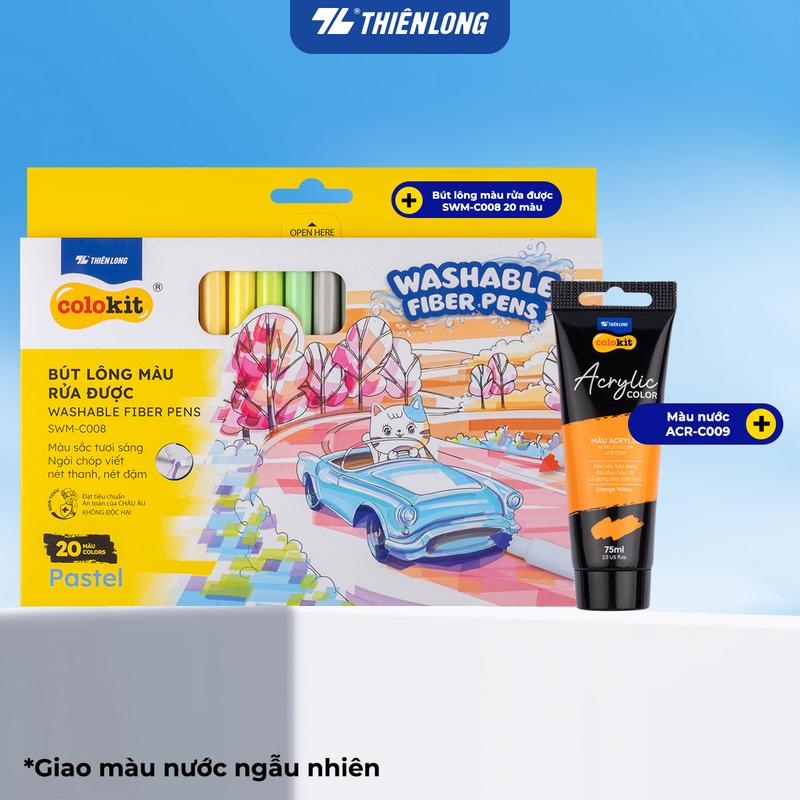 Bút lông màu Fiber Pen 20 màu Pastel Thiên Long Colokit rửa được an toàn sử dụng tô màu vẽ tranh calligraphy SWM-C008