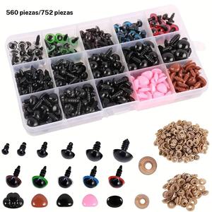 560 piezas/752 piezas de ojos y narices de seguridad, tamaños y colores surtidos, con arandelas y caja de almacenamiento para manualidades, amigurumi, crochet, muñecas rellenas, animales de peluche, elaboración de muñecos artesanales y regalos hechos a mano