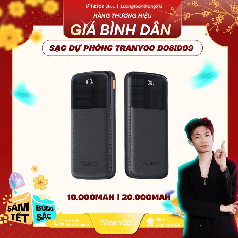   TRANYOO X Luongtoanthang  Sạc Dự Phòng 10000mAh|20000mAh Màn Hình LED D08 D09 2 Cổng USB Kép sạc iphone Cho Android IOS Phụ Kiện sạcdựphòng Pin Dự Phòng Đèn 20000mAj 