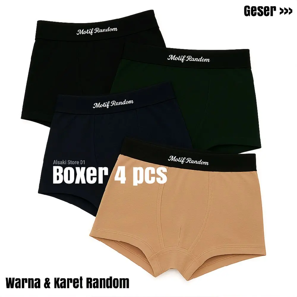 Paket 4 pcs celana dalam pria dewasa bahan adem karet boxer Cowok Katun Lembut Nyaman priamurah Pendek Remaja Motif sempak baru celanada lampriamurah Kotak