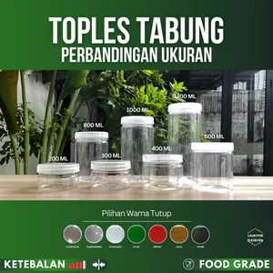 Isi 60 Pcs FREE DUSToples Tabung Cylinder 200ml 300ml 400ml 600ml 800ml 1000ml 1300ml / Toples Jar Plastik / Toples Kue Kering Snack KARGO