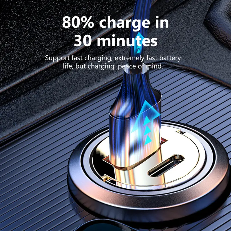 Bộ sạc ô tô, USB Type C, Nhẫn kéo trong suốt và Vô Hình 120W, QC3.0 PD Sạc siêu nhanh, Bộ Chuyển Đổi bộ sạc điện thoại, Thích hợp cho điện thoại di động, Tương thích với iPhone, Xiaomi, Samsung, Phụ kiện 4