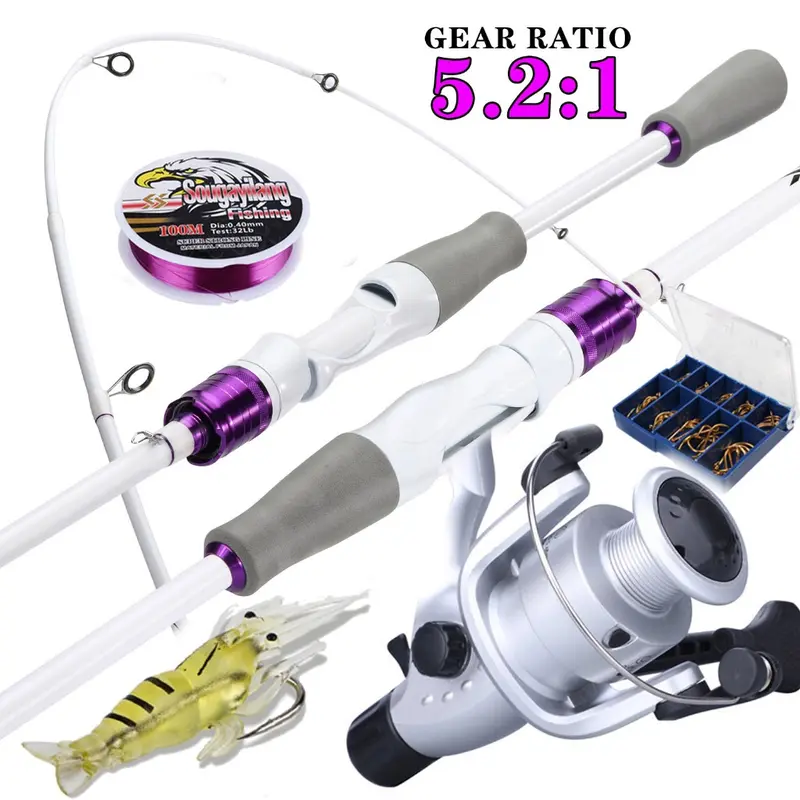 Sougayilang 1.8m Carbon Fishing Rod Spinning Reel Fishing Set with 5.2:1 Gear Ratio Stainless Steel Fishing Tackle 1