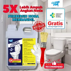 CLEANPRO TOILET CLEANER PEMBERSIH NODA KERAK Lantai Keramik Kamar Mandi WC Toilet Kloset Jamur Stainless Kerak Noda Cairan Ajaib 1000 ml, Free kuas dan Sarung tangan