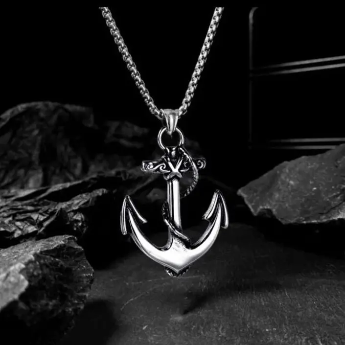 Kalung Rantai Titanium Pria Liontin Jangkar Terbaru Anti Karat Tidak Luntur - Couple