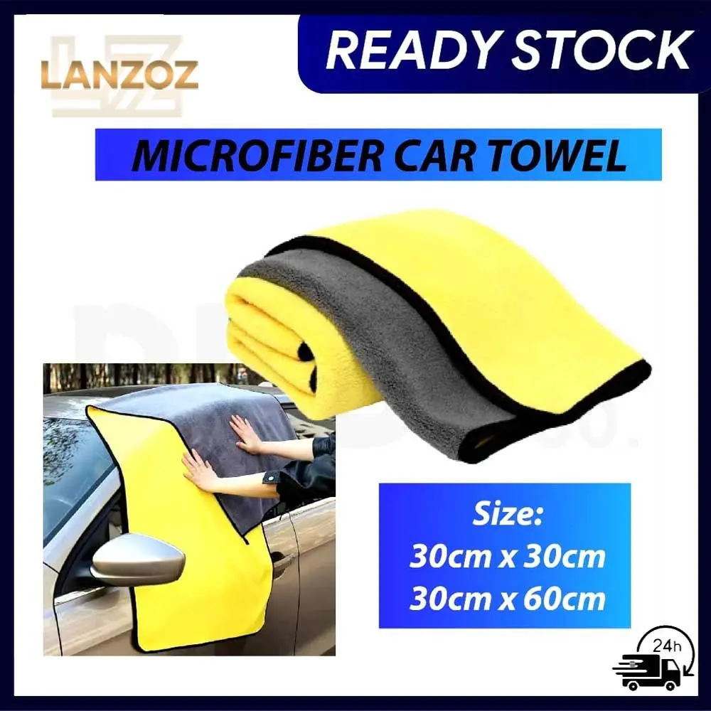 【LANZOZ】 Microfiber Car Cleaning Towel Multipurpose High Water Absorption Plush Wax Polish Cloth Kain Lap Kereta