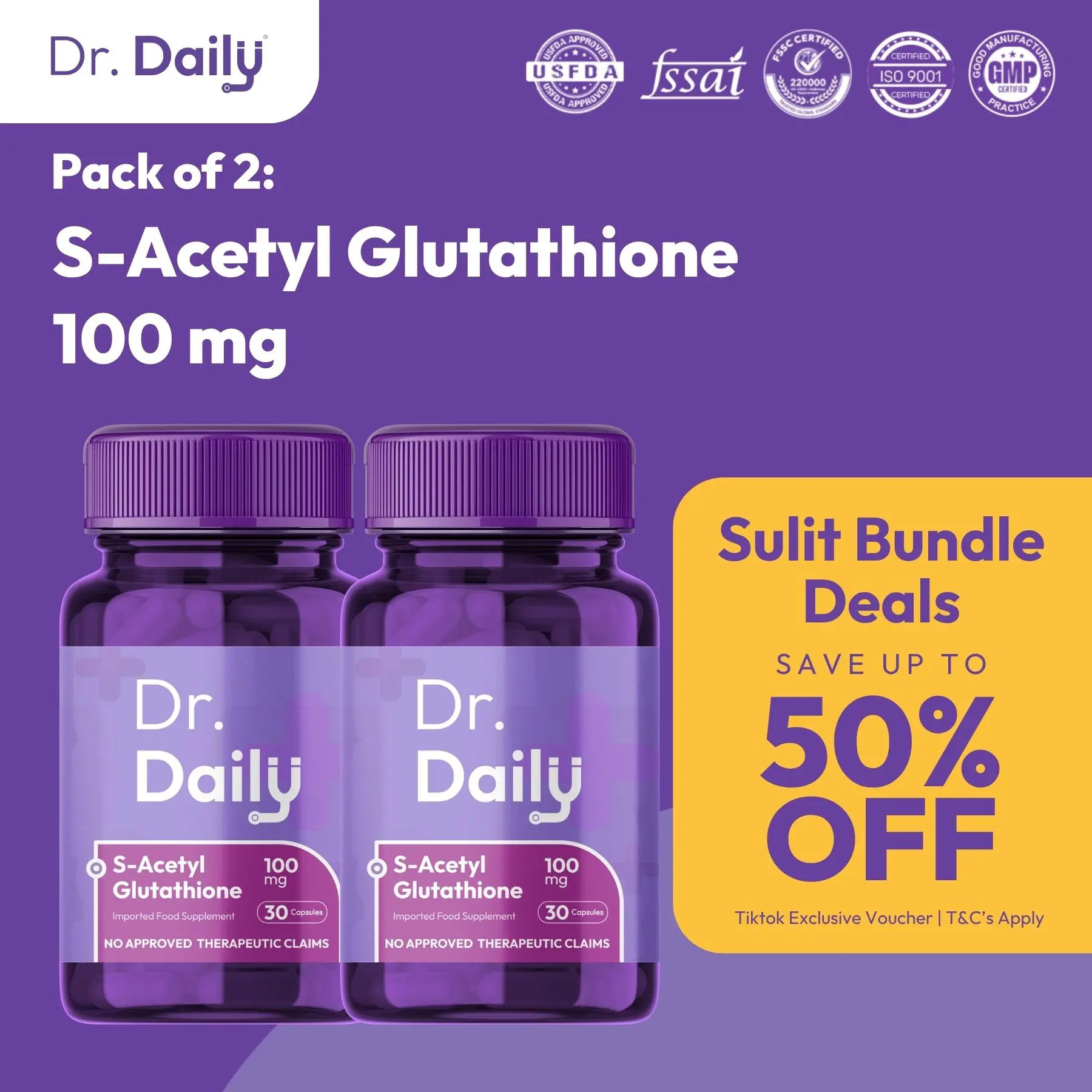 Pack of 2 - Dr. Daily S-Acetyl Glutathione 100mg: Supports skin brightening, antioxidant defense, and detox - TikTok Shop Philippines Pack of 2 - Dr. Daily S-Acetyl Glutathione 100mg: Supports skin brightening, antioxidant defense, and detox - TikTok Shop Philippines