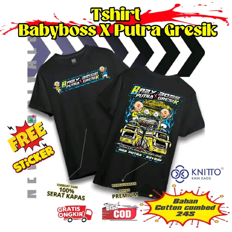Baju bus babyboss x putra gresik kaos bus baju bus anak laki-laki kaos bus pria wanita cotton combed 24S free stiker 4 pcs Dewasa 0