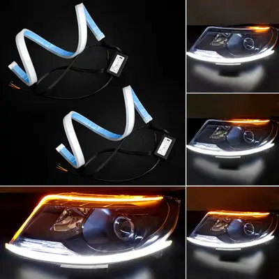 2pcs 30cm Car DRL Flexible Waterproof Headlight LED Strip Universal Auto Headlights RGB Turn Signal Yellow Brake Flow Lights