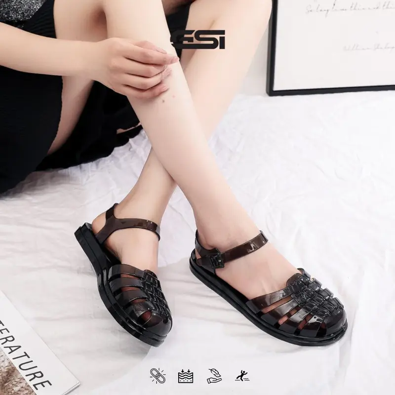 【GSI Shoes】Sandal Wanita Sandal Slop Flat Jelly Transparan Tali Belakang Fashion Wanita Empuk Ringan dan Nyaman Sendal Karet 5