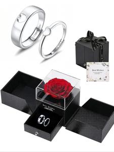 Set de anillos en forma de corazón para pareja, cajas de regalo con anillos de promesa ajustables, adecuado para compromisos y bodas, conjunto para hombres y mujeres, regalo para el Día de San Valentín