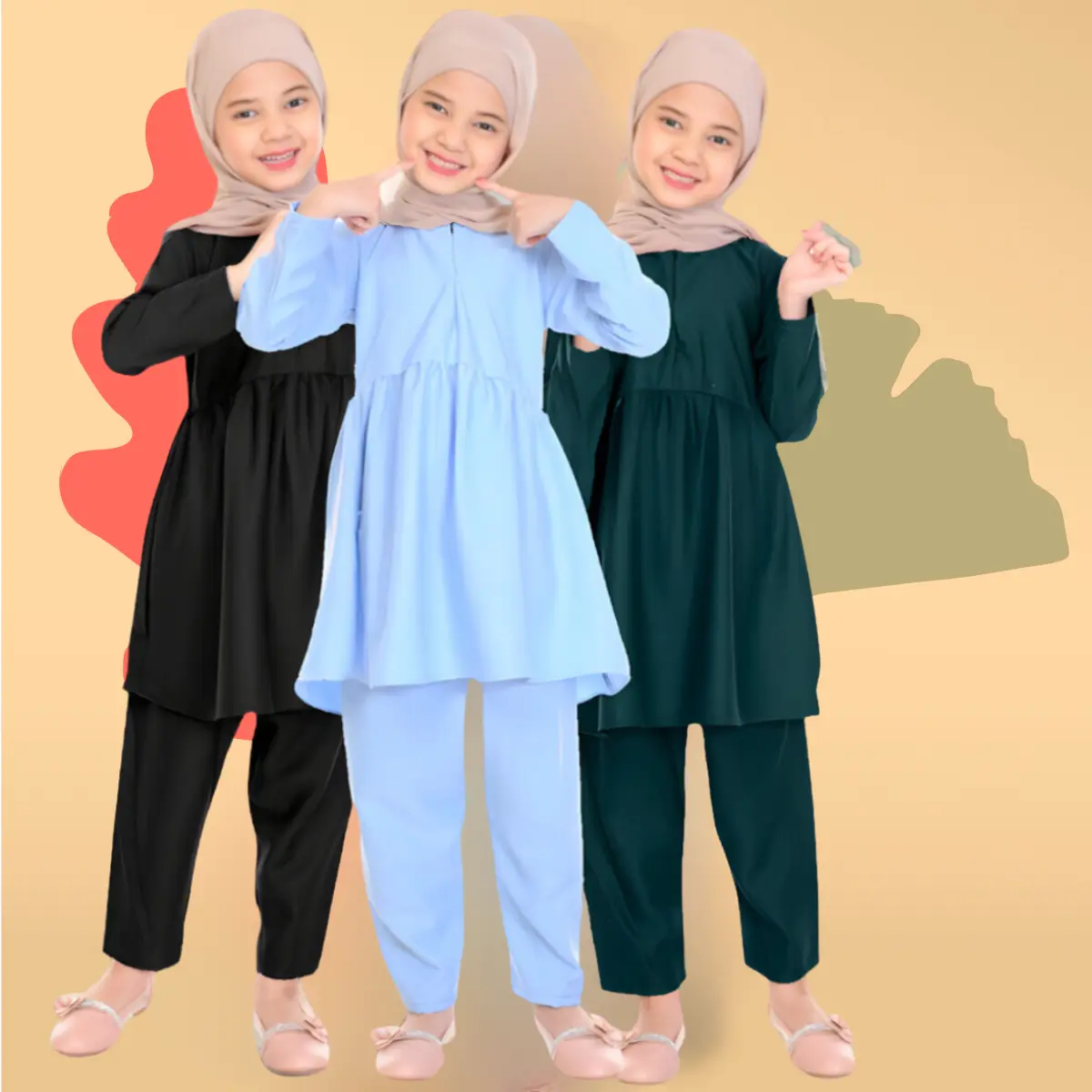 Baju Budak Firrl Kanak-Kanak Suits: Dress Your Kids in Cultural Grace Clothing Dusty Pink Trend White Girls' Islamic Clothing size s( 1-3) tahun warna krim pakaian islamik budak perempuan