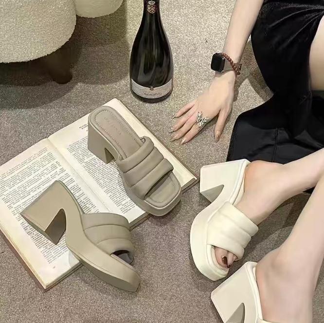 Product Introduction of Dép Cao Gót, Thời Trang, Mũi Vuông, Gót Vuông, Dành Cho Nữ, Dép Đế Xuồng Mùa Hè DéP GiàY Shoes Sandal Cao Su Đồng Nhung 8