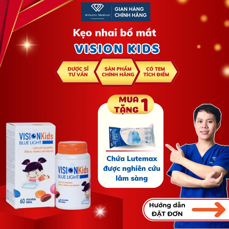 [Chính Hãng] Kẹo Bổ Mắt VISION KIDS Blue Light Cho Bé Sáng Mắt Tăng Cường Thị Lực H60v Có Tích Điểm