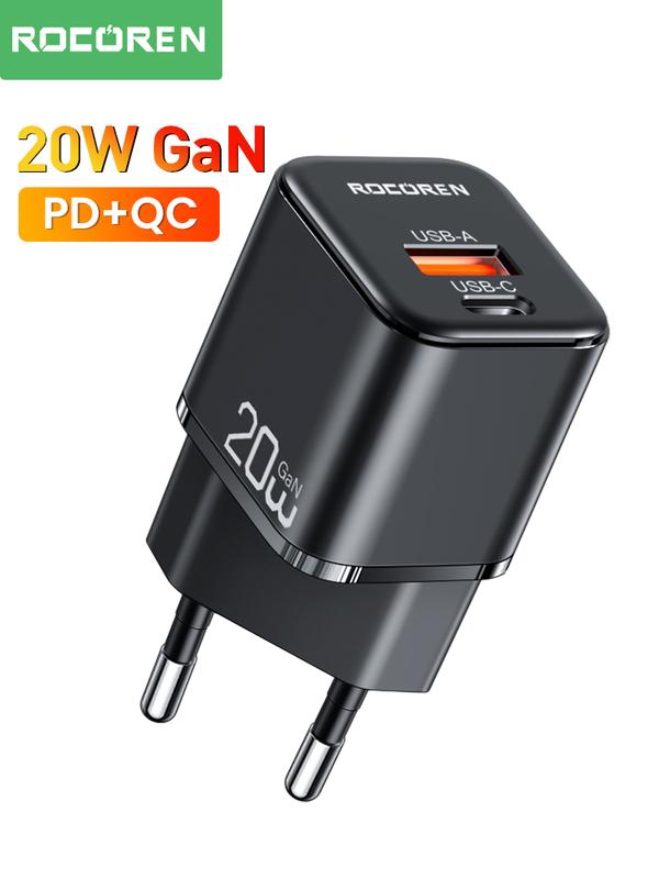 Bộ sạc nhanh, Rocoren, 20W PD, với hai cổng USB Type C, PD3.0, QC3.0, chuyên dụng, dành cho iPhone 14, 13 Pro Max và Xiaomi Poco Phụ Kiện hoàng minh cục sạc
