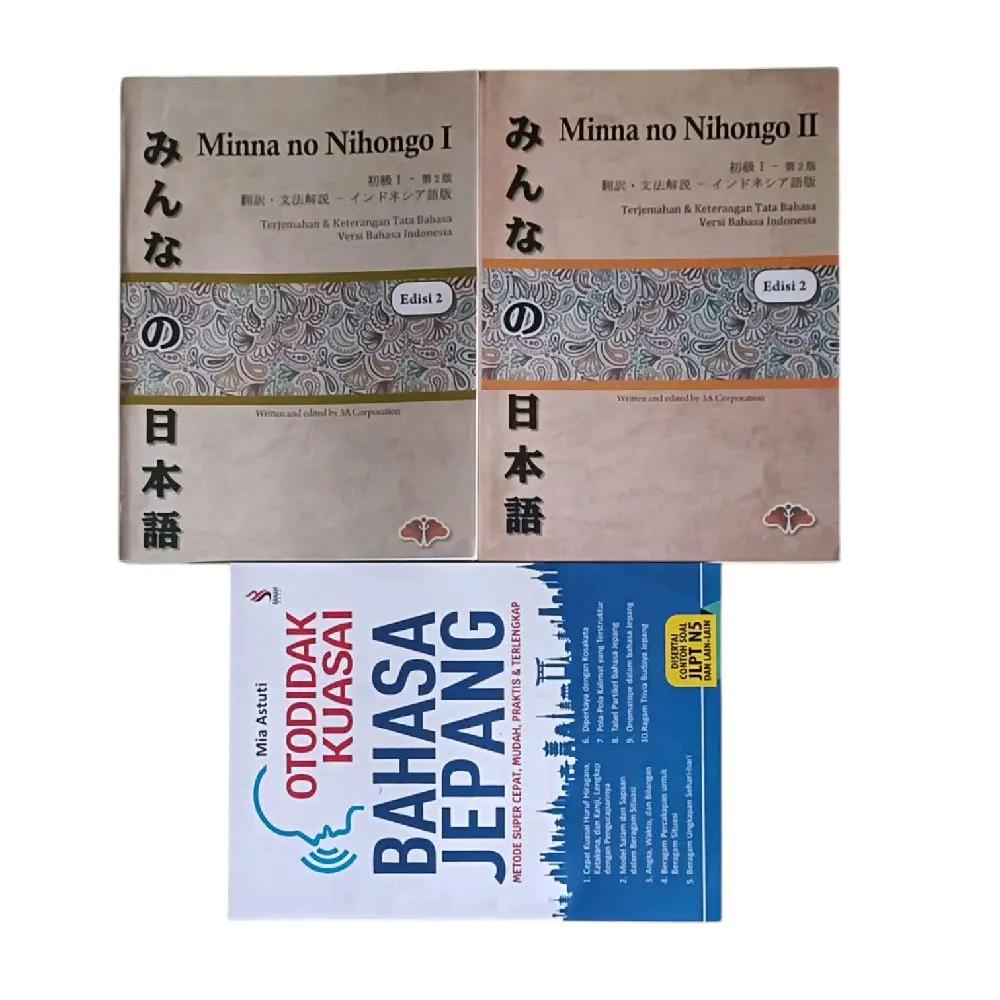 Paket 3 Buku Otodidak Bahasa Jepang Minna no NIHONGO 1 dan 2 Edisi 2 untuk Pemula