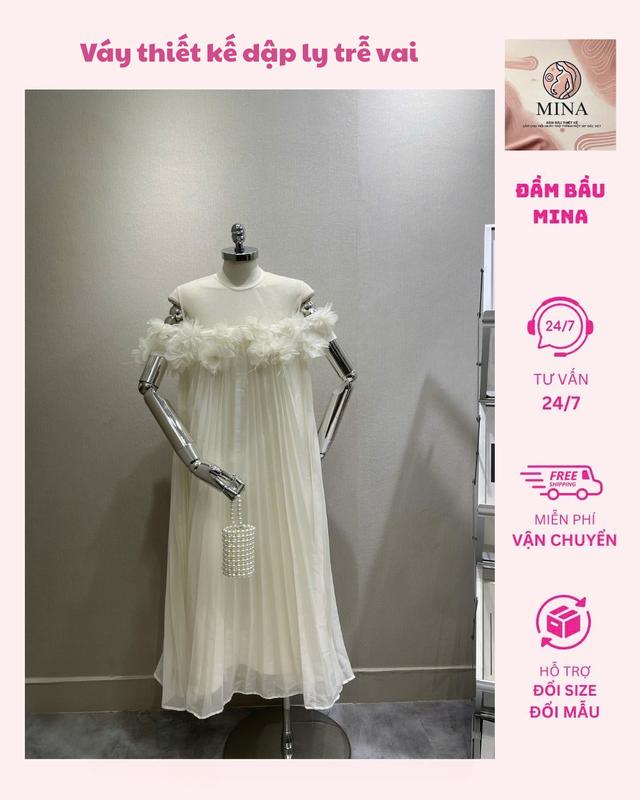 [Mina clothing ] Váy thiết kế ly trễ vai đính hoa PS01 2 lớp có lớp lót trong dáng xuông dành cho mẹ bầu mặc đi tiệc đi biển Váy bầu Women Nữ Dress