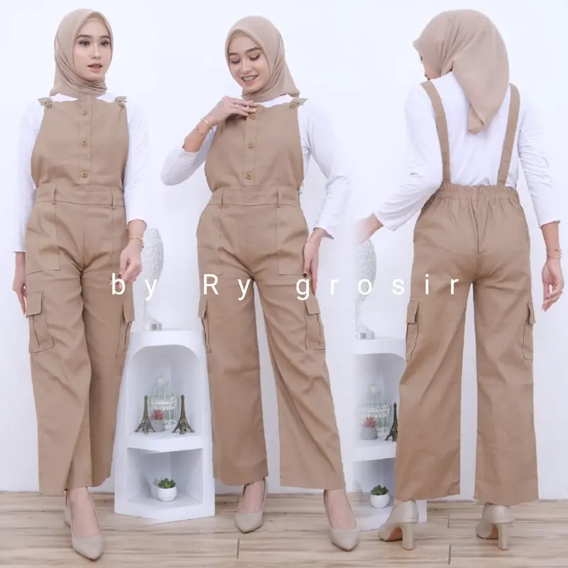 Jamsuit Overall Wanita Bahan Katun Twill Polos Panjang Dan Jamsuit jeans 0