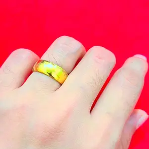 Cincin belah rotan polos Besar cew/cow dilapis emas asli 24karat dibalut kristal premium