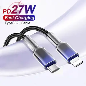 Kabel Data Jalinan PD 27W Pengisian Cepat Type-C ke iOS untuk iP 14 13 12 11 Pro Max 7 8 Plus 3 Warna Data Cable Panjang 1m/2m Aksesori Ponsel - Charger