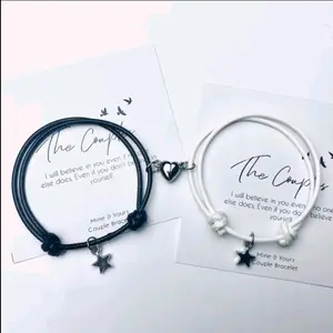 Gelang Couple Star Gantung Magnet | Gelang Pasangan Gaya Korea  Bracelets Hadiah Tali Hitam Putih Pria Wanita Liontin