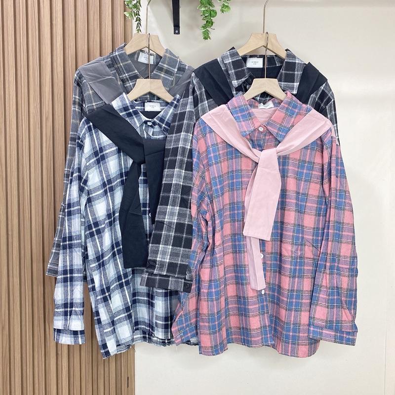 READY STOCK KEMEJA SYAL Atasan Wanita Casual Katun 0