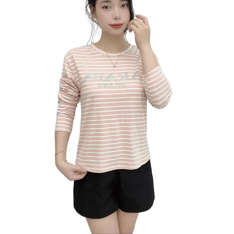 Áo thun kẻ tay dài cổ tròn chất liệu vải thun cotton co dãn bốn chiều a197