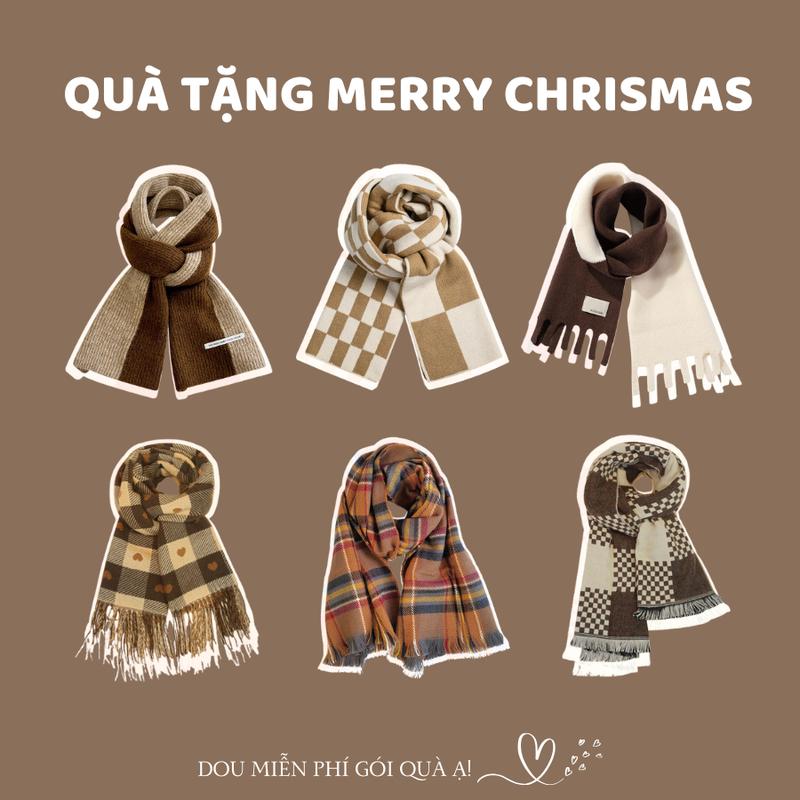  Khăn Len Unisex Khăn Cashmere Dệt Kim Dày Tone Nâu Trầm Cổ Điển Nhiều Mẫu QUÀ TẶNG MERRY CHRISTMAS - Mã LN01 