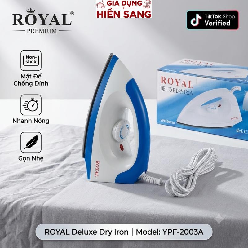 Bàn Là Khô ROYAL Deluxe YPF-2003A - Mặt Đế Chống Dính Cao Cấp, Công Suất 1000W Làm Nóng Nhanh, Bảo Hành 12 Tháng