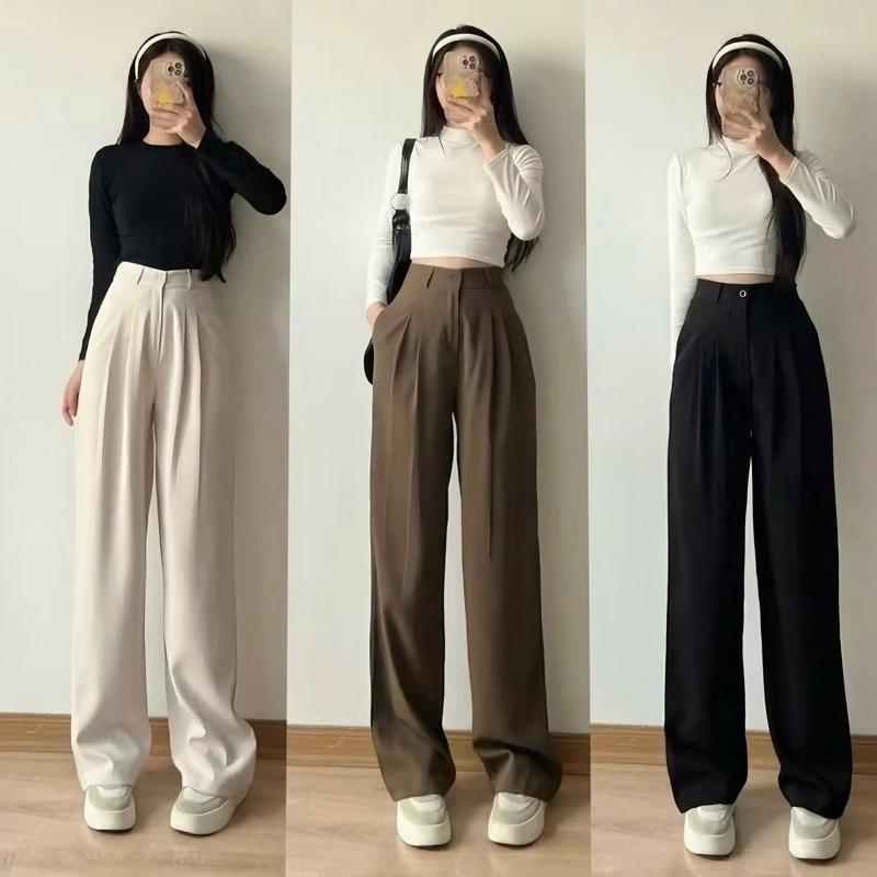 Quần ống rộng nữ chất Gold Hàn Mềm Rũ, Quần tây ống suông cullotes dáng dài 1 khuy