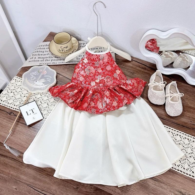 Set yếm trung thu xinh cho bé yếm gấm phối với váy lụa điệu đà size 10-30kg