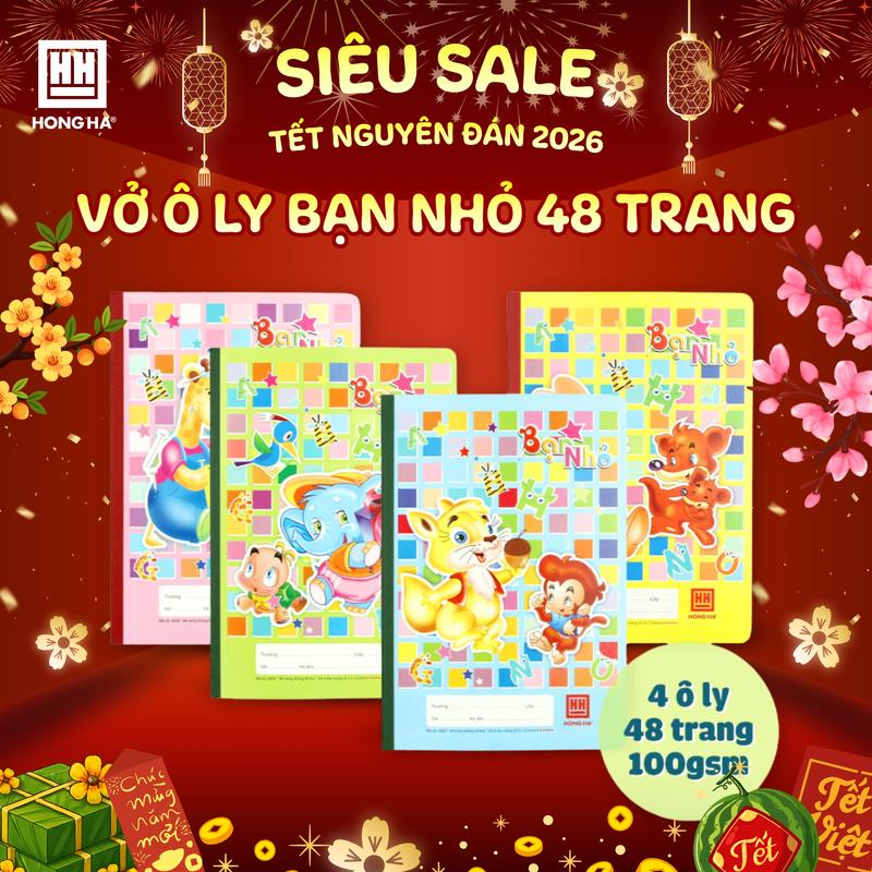 Lốc 5 quyển Vở 4 ô ly 48 trang School Bạn Nhỏ Hồng Hà định lượng giấy 100gsm dày dặn - 0509