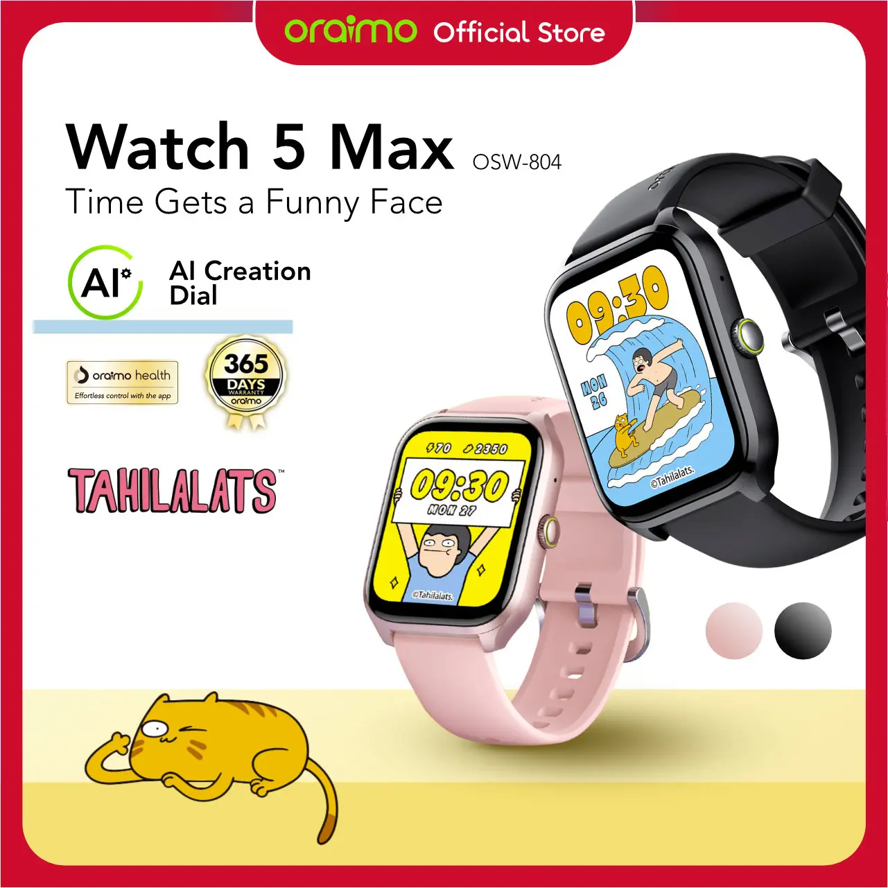 [Best Seller] oraimo  Smartwatch Watch 5 Max OSW-804 Large Screen 2.01'' Jam Tangan Bluetooth With AI Dial 100+ Mode Olahraga Sport Waterproof IP68
