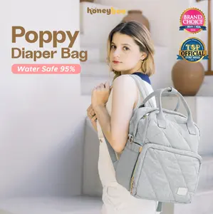 Honey Boo - Poppy Diaper Bag Kompartemen Banyak Tas Ransel Bayi Bahan Crinkled Cotton Nylon Anti Air