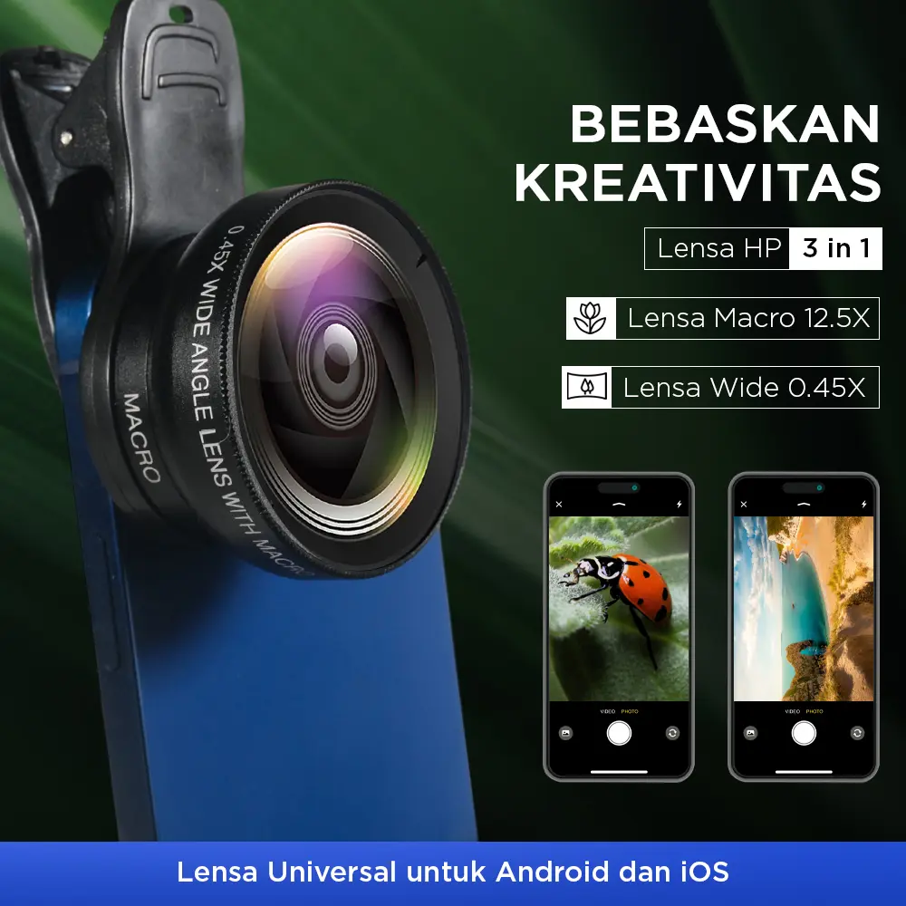 Lensa Kamera HP Smartphone 2 in 1 Macro 12.5X Wide 0.45X - LB-21