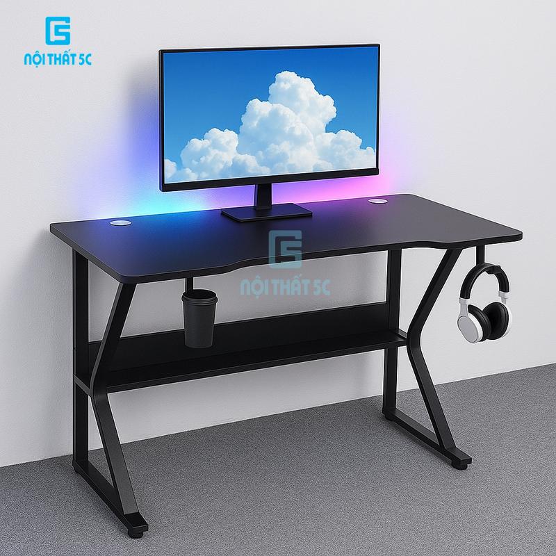 [Nội Thất 5C]Bàn Gaming Chân Chữ K và Chữ K uốn cong (Bản nâng cấp) Sắt Hộp 2x4cm Sơn Tĩnh Điện Mặt Gỗ MDF 15mm, Nhiều Phiên Bản Phụ Kiện Đi Kèm Gồm Giá Đựng Cốc & Giá Treo Tai Nghe Tiện Lợi