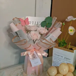 Buket bunga mawar 3 putik mix butterfly warna pink baby cocok untuk wisuda Hadiah