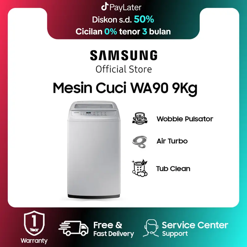 Samsung Mesin Cuci 9kg WA90 Top Load dengan Wobble Technology - WA90H4200SG/SE 0
