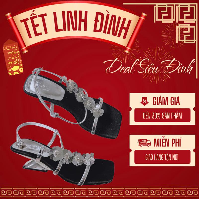 LOVIIECORNER - GIÀY CAO GÓT THỜI TRANG MŨI VUÔNG - SANDAL CAO GÓT DÂY MẢNH ĐÍNH HOA GÓT KHOÉT EO 5 PHÂN - G250825