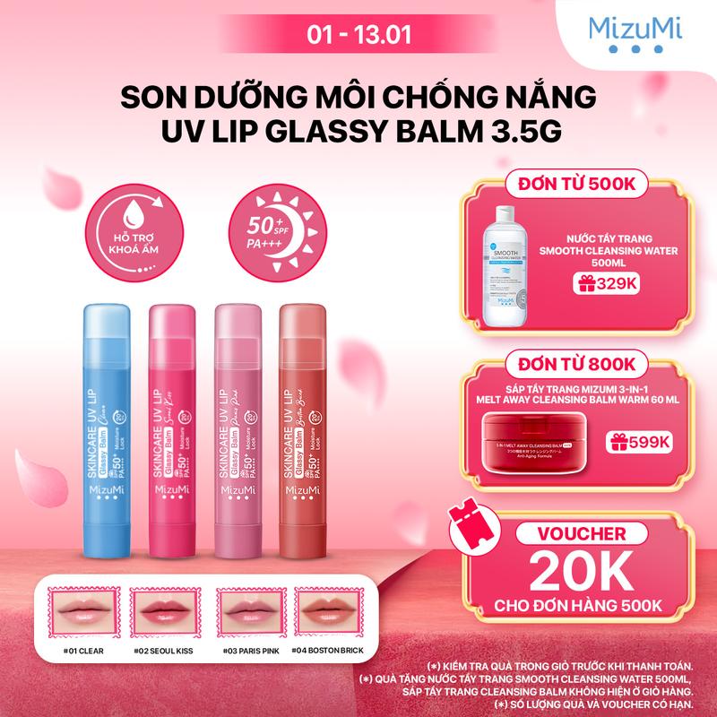 Son Dưỡng Môi Chống Nắng MizuMi Skincare UV Lip Glassy Balm Clear Seoul Kiss 3.5g