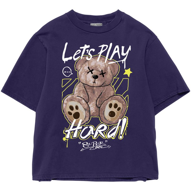 Product Introduction of Kaos Wanita Pria Bahan Katun Teddy Bear Lets Play Beruang Lengan Pendek combed baju T-shirt Dewasa Top atasan Distro Unisex Tebal Merah 47
