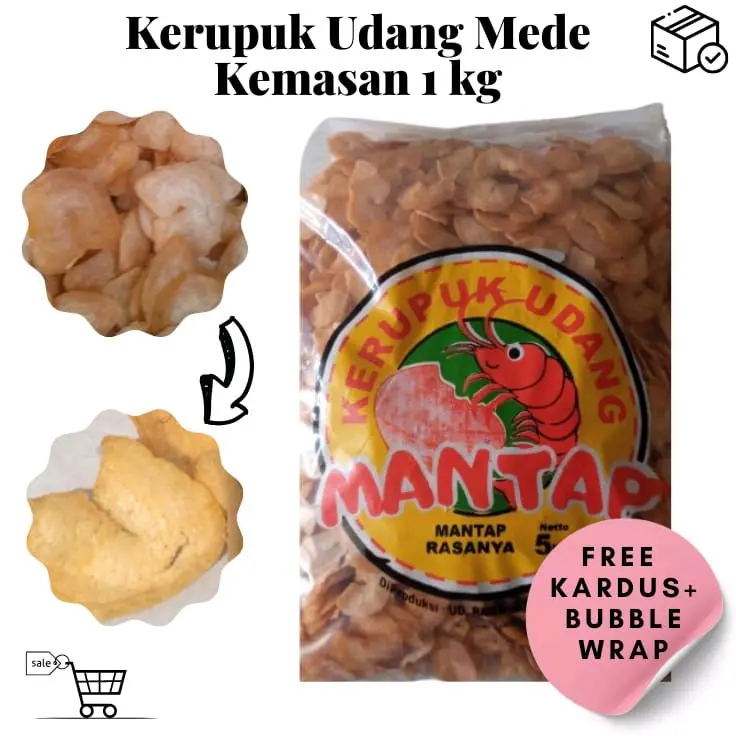 Kerupuk udang MEDE kemasan 1kg.Free bubble wrap dan kardus