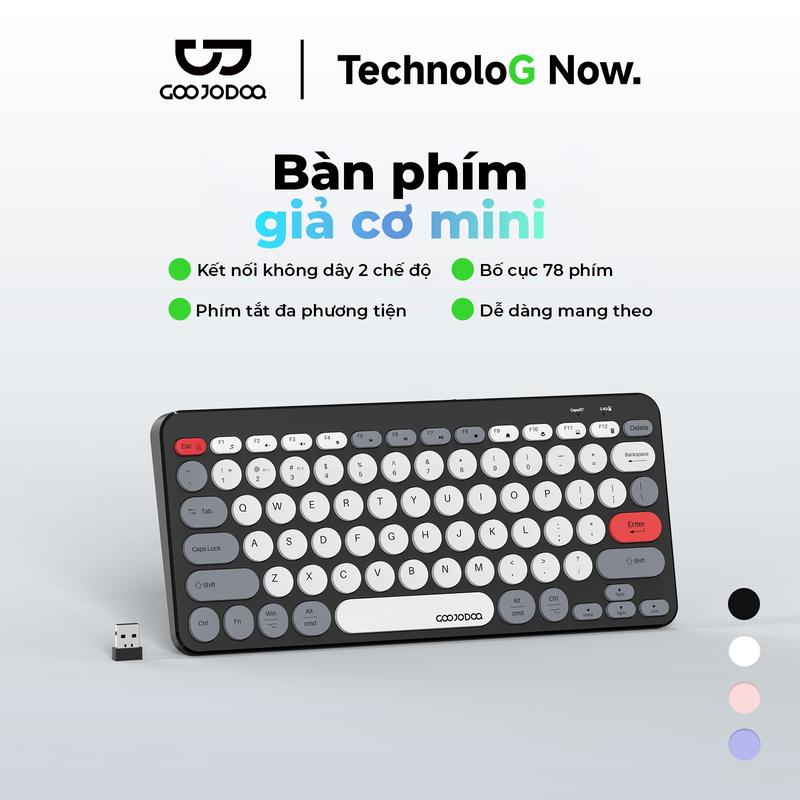 Bàn phím giả cơ mini, Kết nối không dây 2 chế độ ,Bố cục 78 phím ,Phím tắt đa phươnmg tiện ,Dễ dàng mang theo