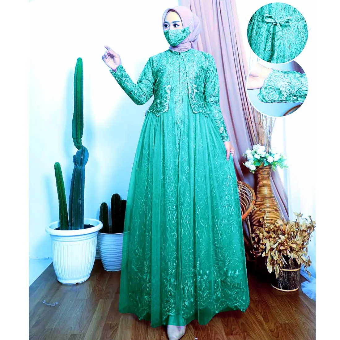 NEW-TERBARU Gamis Long Dres Mirasea Mewah Elegant /Dress Kondangan Brukat Size M L XL XXL Jumbo Brokat Premium